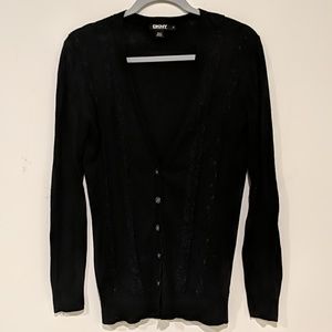 DKNY black buttoned cardigan with decorative lace